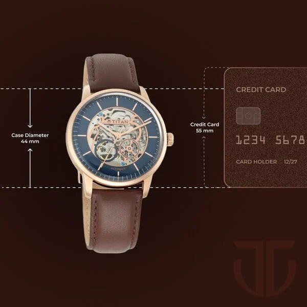 Titan Automatic Men's Watch with Blue Dial and Leather Strap, 90110WL02