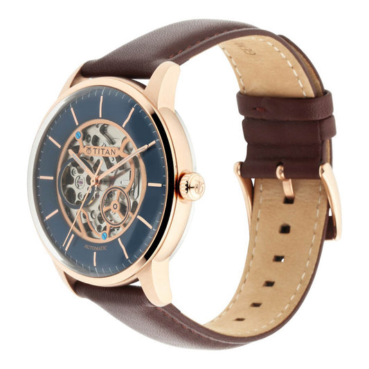 Titan, Men's, Analog Watch, Blue Dial, with Leather Band, TI-90110WL02
