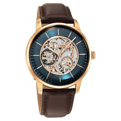 Titan Men's Automatic Watch Analog Green Dial With Brown Leather Strap, 90110WL04