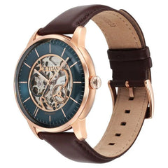 Titan Men's Automatic Watch Analog Green Dial With Brown Leather Strap, 90110WL04