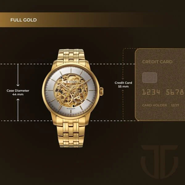 Titan Men's Automatic Watch Silver Dial With Gold Stainless Steel Strap , 90110YM01