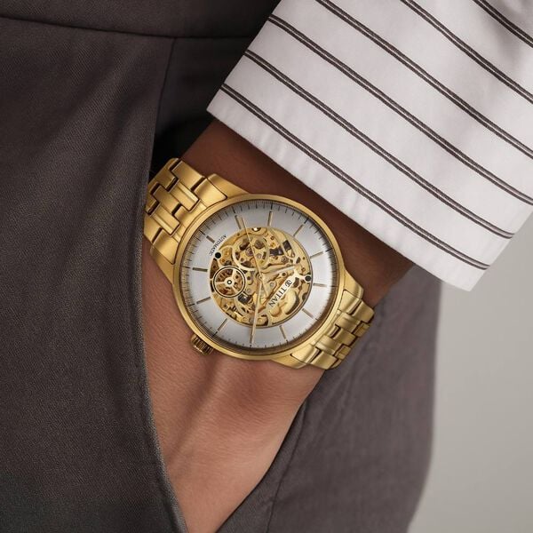 Titan Men's Automatic Watch Silver Dial With Gold Stainless Steel Strap , 90110YM01