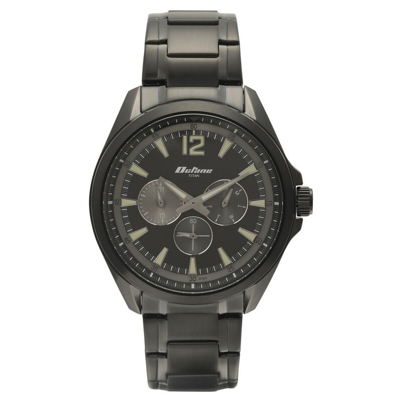 Titan Men's Multifunction Watch Analog Black Dial Black Stainless Steel Band, 90124NM01