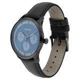 Titan Light Leathers Men's Multifunction Watch Analog Blue Dial Black Leather Strap, 90125QL01
