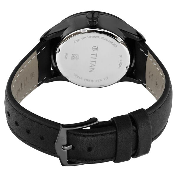 Titan Light Leathers Men's Multifunction Watch Analog Blue Dial Black Leather Strap, 90125QL01