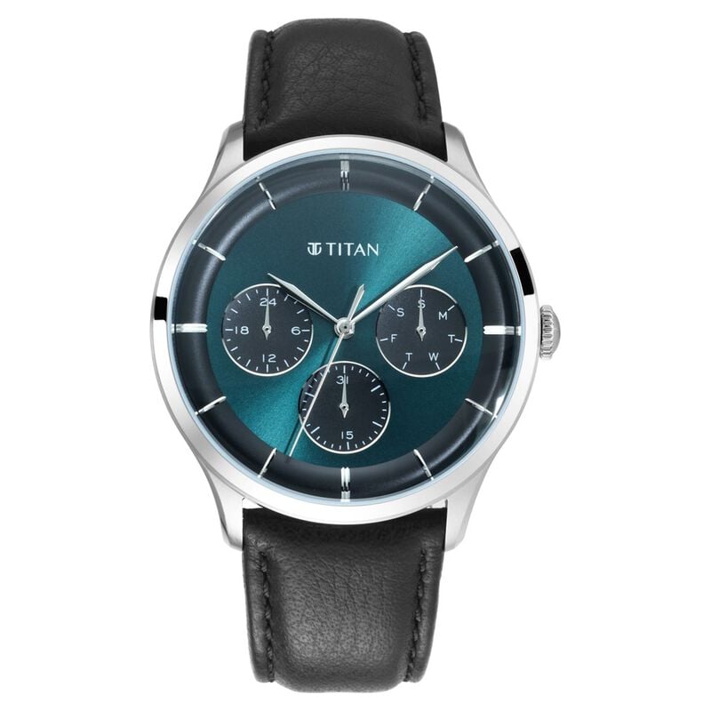 Titan Light Leathers Men's Multifunction Watch Analog Green Dial With Black, 90125SL02