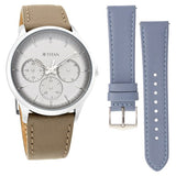 Titan Men's Multifunction Watch Analog White Dial Bicolor Strap, 90125SL03