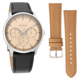Titan Men's Multifunction Watch Analog Peach Dial Bicolor Strap, 90125SL04
