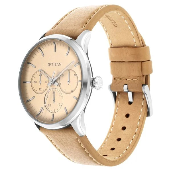 Titan Men's Multifunction Watch Analog Peach Dial Bicolor Strap, 90125SL04