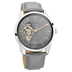 Titan Men's Automatic Watch Analog Grey Dial With Grey Leather Strap, 90126SL01
