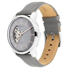 Titan Men's Automatic Watch Analog Grey Dial With Grey Leather Strap, 90126SL01