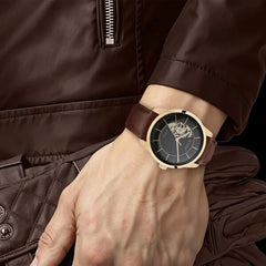 Titan Men's Automatic Watch Analog Black Dial With Brown Leather Strap, 90126WL02