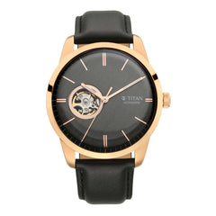 Titan Men's Automatic Watch Analog, Black Dial Black Leather Strap, 90126WL03