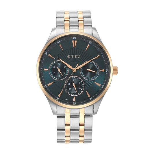 Titan, Men, Analog, Watch, Green Dial, Stainless steel Strap, 90127KM02