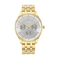 Titan Men's Opulent III Collection Analog Watch, Silver Dial & Golden Stainless Steel Strap,90127YM04