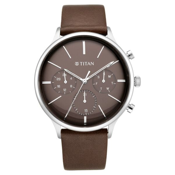 Titan Men's Multifunction Watch Analog Brown Dial Brown Leather, 90134SL02