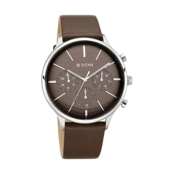 Titan Men's Multifunction Watch Analog Brown Dial Brown Leather, 90134SL02
