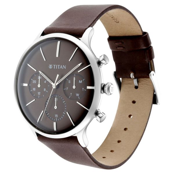 Titan Men's Multifunction Watch Analog Brown Dial Brown Leather, 90134SL02
