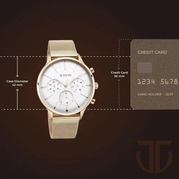 Titan Light Leathers Men's Multifunction Watch Analog White Dial Rose Gold Mesh Band, 90134WM01