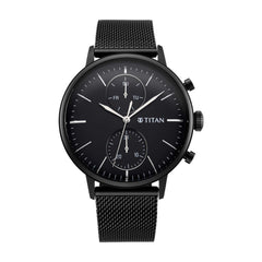 Titan Men's Watch Black Dial Black Stainless Steel Strap, 90135NM01