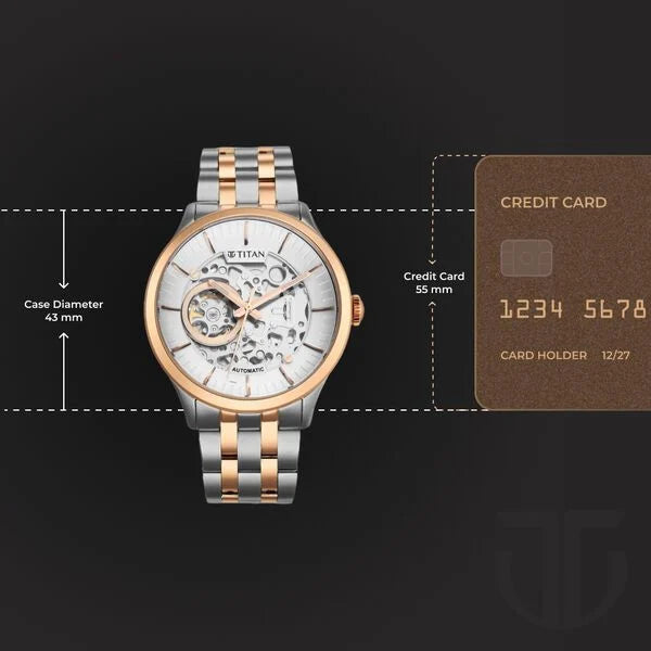 Titan Metal Mechanicals Automatic Men's Watch with Silver Dial and Dual Tone Stainless Steel Strap, 90140KM01