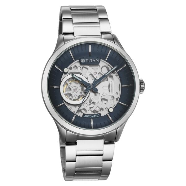 Titan Metal Mechanicals Men's Watch with Blue Dial and Silver Stainless Steel Strap,90140SM01_NEW