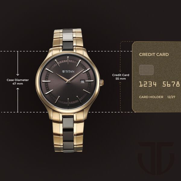 Titan Ceramic Fusion Men's Quartz Analog Watch Grey Dial with Dual-Tone Stainless Steel Strap, 90142KD02