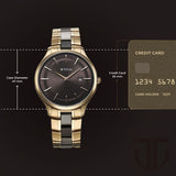 Titan Ceramic Fusion Men's Quartz Analog Watch Grey Dial with Dual-Tone Stainless Steel Strap, 90142KD02