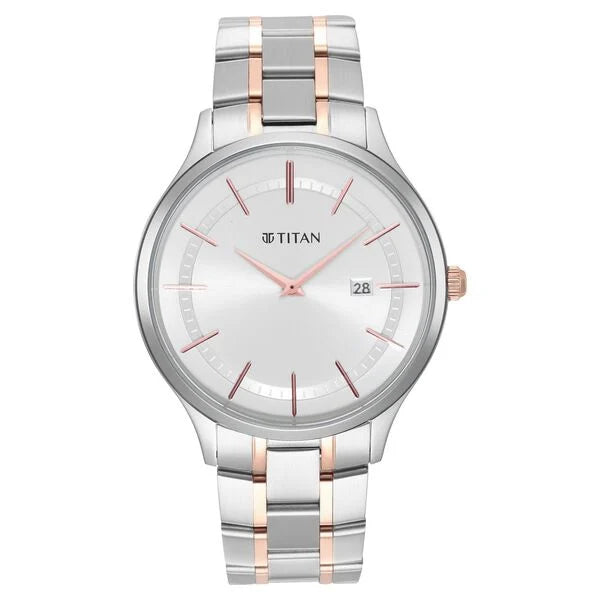 Titan Classique Slimline Analog With Date Men's Watch with Silver Dial and Stainless Steel Strap, 90142KM01