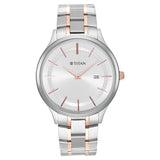 Titan Classique Slimline Men's Watch with Silver Dial with Date and Stainless Steel Strap,90142KM01