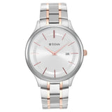 Titan Classique Slimline Analog With Date Men's Watch with Silver Dial and Stainless Steel Strap, 90142KM01