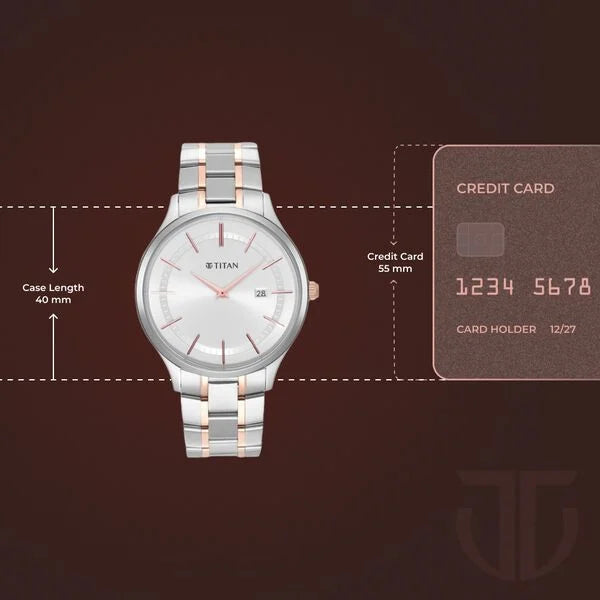 Titan Classique Slimline Analog With Date Men's Watch with Silver Dial and Stainless Steel Strap, 90142KM01