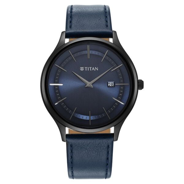 Titan Classique Slimline Men's Watch Analog Blue Dial Blue Leather Strap, 90142NL01