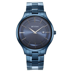 Titan Classique Slimline Men's Watch Analog Blue Dial Blue Stainless Steel Band, 90142QM01