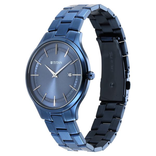 Titan Classique Slimline Men's Watch Analog Blue Dial Blue Stainless Steel Band, 90142QM01