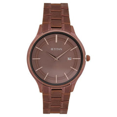 Titan Classique Slimline Men's Watch Analog Brown Dial Brown Stainless Steel Band, 90142QM05