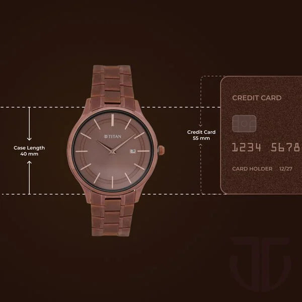 Titan Classique Slimline Men's Watch Analog Brown Dial Brown Stainless Steel Band, 90142QM05