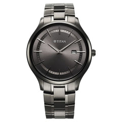 Titan Clasique Slim Men's Watch Analog Grey Dial with Grey Stainless Steel Band, 90142QM06