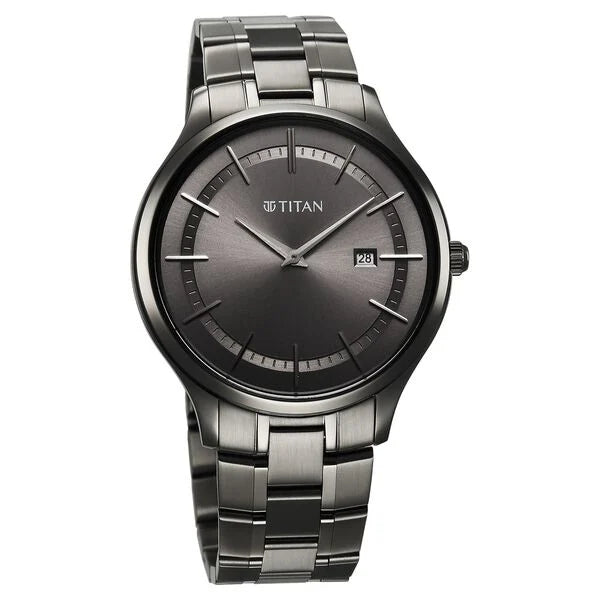 Titan Clasique Slim Men's Watch Analog Grey Dial with Grey Stainless Steel Band, 90142QM06