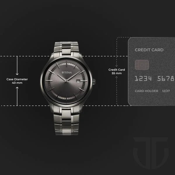 Titan Clasique Slim Men's Watch Analog Grey Dial with Grey Stainless Steel Band, 90142QM06