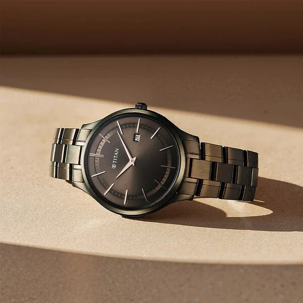 Titan Ceramic Fusion Men's Multifunction Watch Black Dial With Two-Toned Stainless Steel Band, 90148KD05