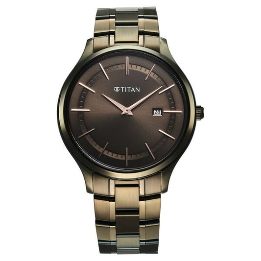 Titan, Men, Analog, Watch, Brown Dial, Stainless steel Strap, 90142QM07