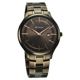 Titan Ceramic Fusion Men's Multifunction Watch Black Dial With Two-Toned Stainless Steel Band, 90148KD05