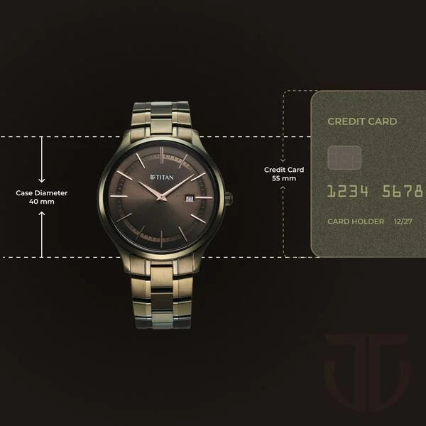 Titan Ceramic Fusion Men's Multifunction Watch Black Dial With Two-Toned Stainless Steel Band, 90148KD05
