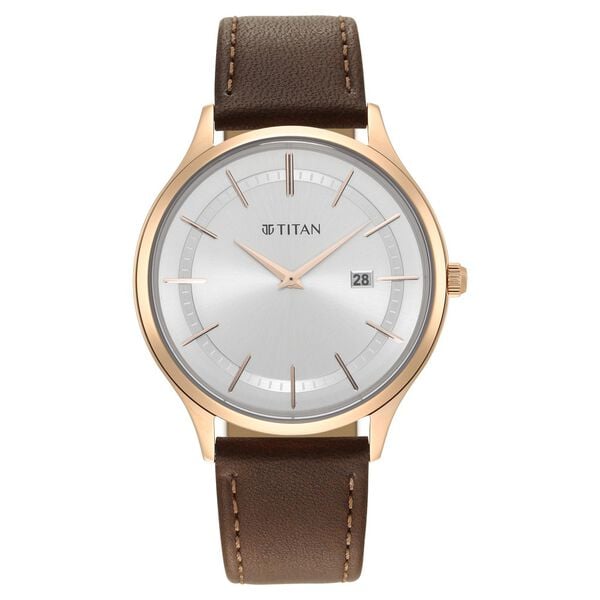 Titan Classique Slimline Men's Watch Analog Silver Dial Brown Leather Strap, 90142WL01