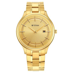 Titan Classique Slimline Men's Watch Analog Gold Dial Gold Stainless Steel Band, 90142YM01