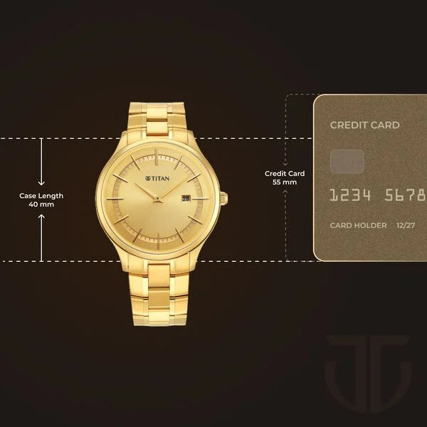 Titan Classique Slimline Men's Watch Analog Gold Dial Gold Stainless Steel Band, 90142YM01