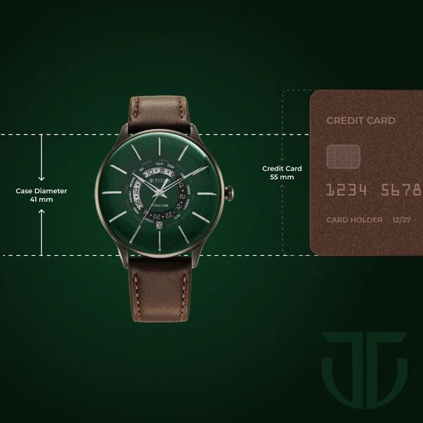 Titan World Time with Date Quartz Men's Watch with Green Dial and Leather Strap, 90145QL01