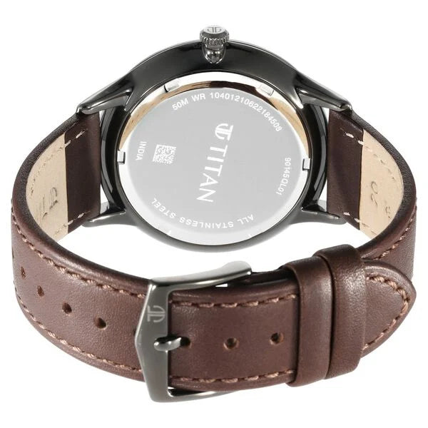Titan World Time with Date Quartz Men's Watch with Green Dial and Leather Strap, 90145QL01
