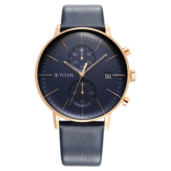 Titan Infinity Display Men's Watch Analog Blue Dial Blue Leather Strap, 90146WL01